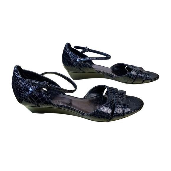 Circa Joan & David Black Snakeskin Wedge Sandals Size 7 - Picture 2 of 9